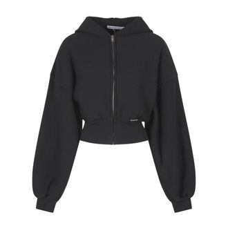 Alexander Wang Alexander Wang, Zip-throughs, female, Black, Size: M Cropped Zip-Up Hoodie with Branded Label