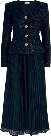 Self Portrait Faux-pearl Button Midi Dress in Boucle Size XS