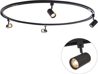 QAZQA Moderno Sistema De Iluminaci&oacute;n De Riel Moderno Con 4 Focos Negros Monof&aacute;sicos Redondos - Iconic Jeana Acero /pl&aacute;stico Redonda Adecuado Para Led Max. 4