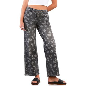 HINT OF BLU Floral Wide Leg Jeans in Grey Floral Denim at Nordstrom, Size 29
