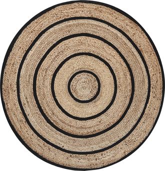 Beliani Alfombra Beige Negro Redonda 140 Cm Estilo Boho R&uacute;stico Espiral Trenzado De Algod&oacute;n Y Yute Bukse