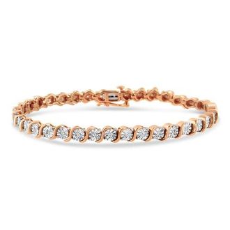 House of Brilliance 925 Sterling Silver 1/4 Cttw Diamond Miracle Plate and S Link Tennis Bracelet in Rose at Nordstrom