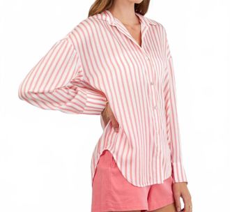 Bella Dahl Oversized Button Down In Wild Coral Stripe