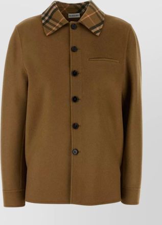 Burberry wool coat with check collar and chest pocket