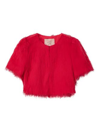 Twin-Set feather-effect short-sleeved jacket - women - Polyester - 40 - Red
