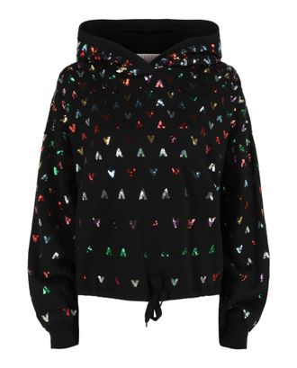 Valentino Cropped Hoodie With Sequin V Motif