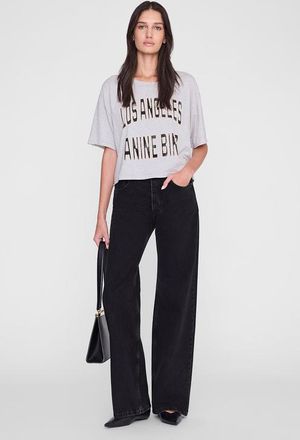 Anine Bing Johnny Cropped Tee in Grey Melange at Nordstrom, Size X-Small