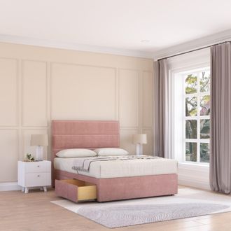 Sloomy Texas Divan Bed Base No Drawers & 26 Struts Headboard in Pink | Size: King