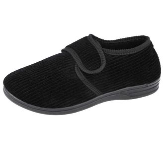 Jo & Joe Jo&Joe Mens Tartan Cord Faux Suede Fleece Touch Close Strap Moccasin Slippers Size 6-12 (UK 10/ EU 44, Black)