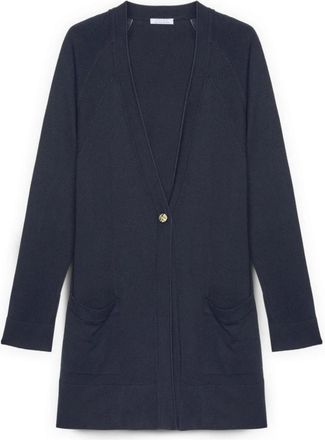 Fiorella Rubino Lange Cardigan met V-hals - Dames - Vesten - Blauw - XL - Nylon - Truien & Vesten