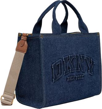 DKNY Dkny, Tassen, Dames, Blauw, ONE Size, Denim, Logo-embossed Denim Tote Bag
