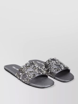 Miu Miu embellished silk wool slides