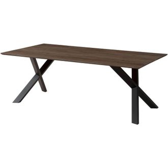 Massivmoebel24 Tavolo da pranzo in legno di acacia 220x100x75 laccato grigio / gambe a X inclinate antracite SWISS EDGE