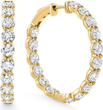 Pompeii3 7Ct TW Round Diamond Inside Outside Hoops Vault Lock 14k Yellow Gold Lab Grown Size: 1 Tall