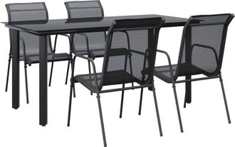 vidaXL vidaXL 5 Piece Garden Dining Set Black Steel and Textilene