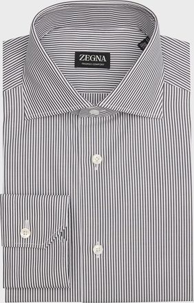 Ermenegildo Zegna Mens Trofeo Comfort Cotton Stripe Dress Shirt