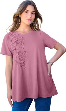 Roaman's 3 D Appliqued Swing Tee in Pink Blossom at Nordstrom, Size 16