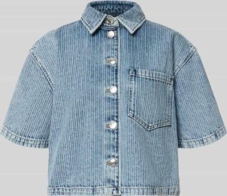 HUGO BOSS Relaxed Fit Kurzarmbluse aus Denim in Hellblau, Gr&ouml;&szlig;e XL