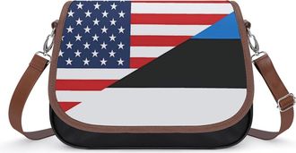 Generic U.S. And Estonia Flag Crossbody Bag Womens Handbag PU Message Bags Shoulder Purse with Adjustable Strap