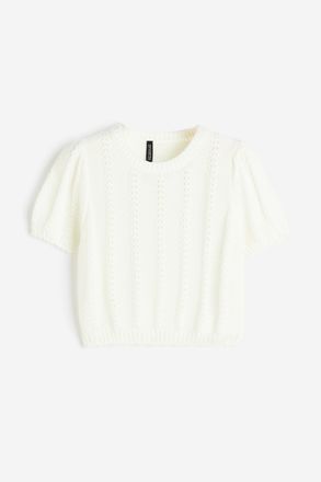 H&M Shirt aus Strukturstrick mit Puff&auml;rmeln - Cremefarben
