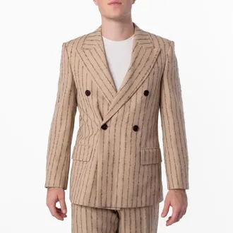 Burberry Striped Double-Breasted Wool-Mohair Blazer, Brand Size 48R ( US Size 38R )