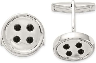 Diamond2Deal Sterling Silver Polished Onyx Button Cuff Links
