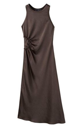 Mango Gathered Cutout Sleeveless Maxi Dress in Mink Grey at Nordstrom, Size 10