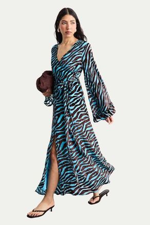Warehouse Burnout Velvet Plunge Maxi Dress in Blue at Nordstrom, Size 10