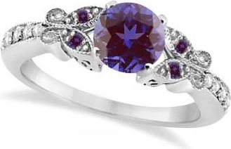 Allurez Butterfly Alexandrite & Diamond Engagement Ring 18K White Gold 1.28ct