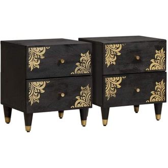 vidaXL Bedside Cabinet 2 pcs Black 40 x 33 x 46 cm Solid Mango Wood vidaXL