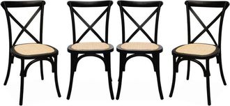 Sweeek Set of 4 vintage black bistro chairs with rattan seats, stackable