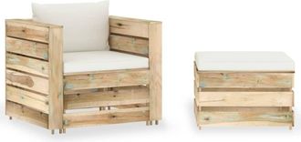 vidaXL Muebles De Jard&iacute;n 2 Pzas Con Cojines Madera Impregnada Verde Vidaxl