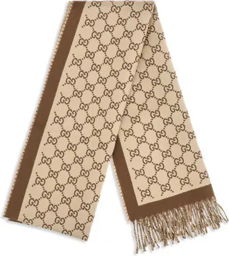 Gucci GG Logo-Jacquard Merino Wool Scarf - Beige