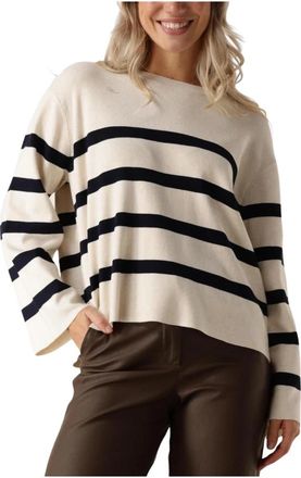 Summum Gestreept Trui - Dames - Ronde hals truien - Wit - XL - Truien & Vesten