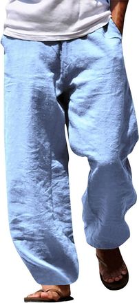 Generic Men Casual Chino Trousers, Linen Loose Fit Summer Trousers, Straight Leg Drawstring Trousers, Lace-Up Beach Yoga Pants, Light Baggy Hippie Trousers, C