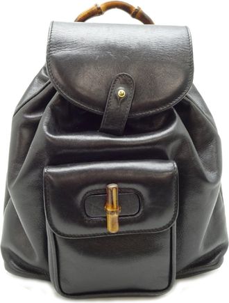 Gucci Black Leather Bamboo Backpack (Pre-Owned)