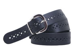 shenky Perforated Leather Belt - Width 3cm - Black - 43 waist size
