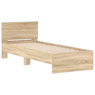 Berkfield Home Durable Bed Frame with Headboard Sonoma Oak 90x190 cm Single Engi in Light Brown