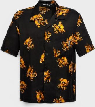 Palm Angels Mens Burning Monogram Shirt Black/Gold - Size Small