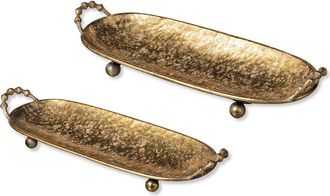 Glitzhome Set of 2 Oval Metal Gold Decorative Tray with Handles at Nordstrom