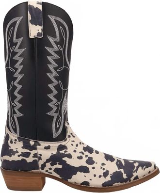 Dingo Mens Bulls Eye Cowboy Boot In Black Cow Print