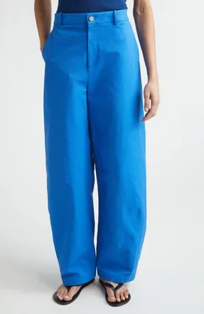 Nellie Partow Barrow High Waist Cotton Barrel Leg Pants in Azure at Nordstrom, Size 10