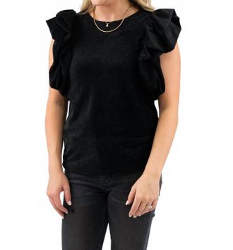 THML Clothing Flutter Sleeve Velvet Top In Black