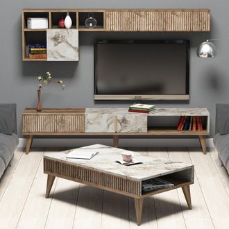 Dmora Muebles De Sala Ollomont, Modulares, 9 Estantes, 2 Puertas, Nogal Marr&oacute;n