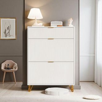 OEM Mueble Para Zapatos - Blanco Y Dorado - 3 Compartimentos Modulares - Dise&ntilde;o Contempor&aacute;neo - Ahorro De Espacio