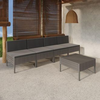 vidaXL Set De Muebles De Jard&iacute;n 5 Pzas Y Cojines Rat&aacute;n Sint&eacute;tico Gris Vidaxl