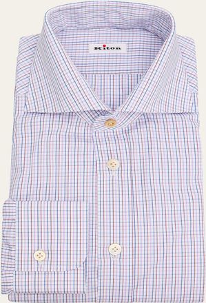Kiton Mens Cotton Graph Check Classic-Fit Dress Shirt