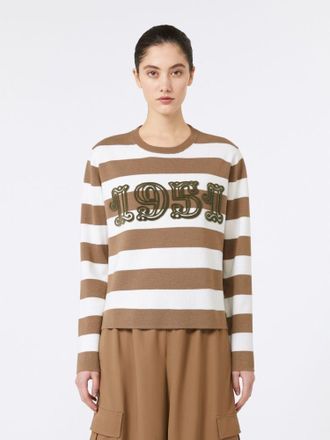 Max Mara Womens Viterbo - Wool Sweater With Embroidery - Tan - Size X-Small