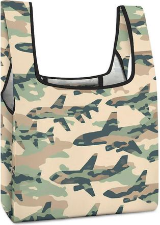 Generic Airplane Camouflage Reusable Shopping Bags Lightweight Foldable Grocery Bag Polyester Washable Tote Bag