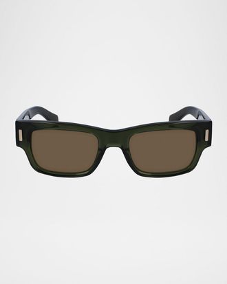 Ferragamo Men & apos;s Rivets Acetate Rectangle Sunglasses, 53mm